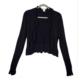 White House Black Market Black Ruffle Open Front Cardigan Size Medium